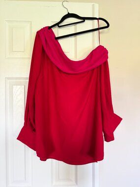 Tuckernuck Pink and Red one shoulder long sleeve blouse